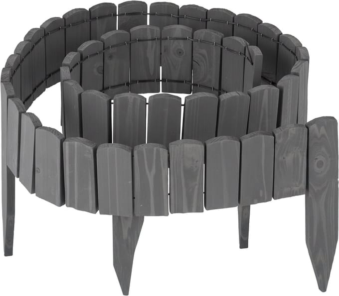 Borderrand - 200x10 cm - flexibel - hout - donkergrijs