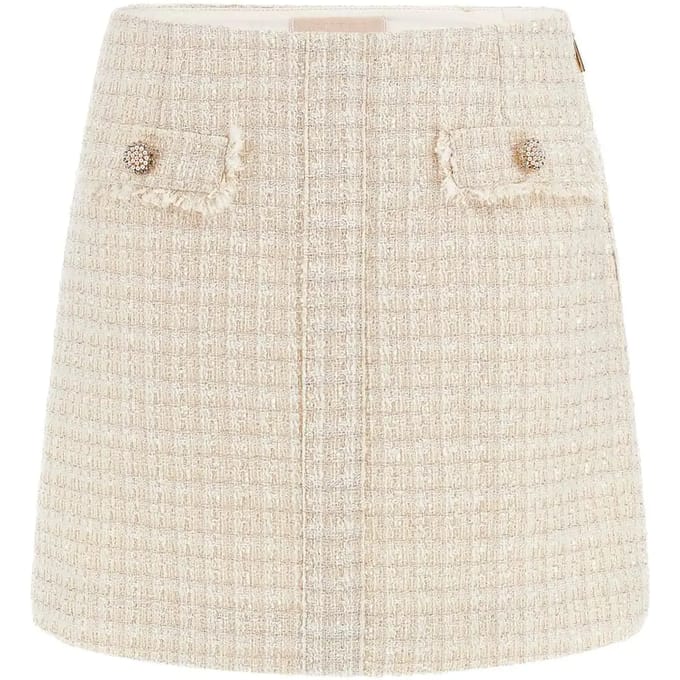 GUESS  Eco Daphnee Mini Flap Sk Cream Tweed Combo Taglia: S | Minigonne Outlet | Donna | Bianco