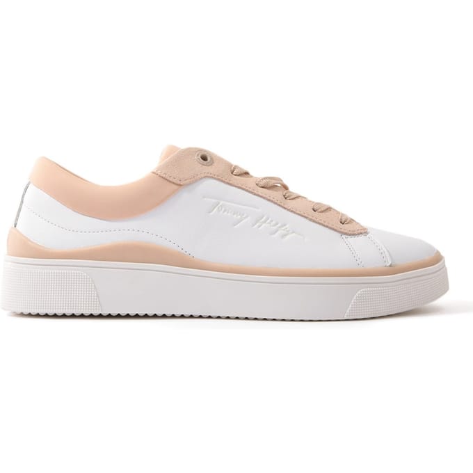 Tommy Hilfiger Dames Elevated Leather Cupsole Sneakers - Wit & Roze