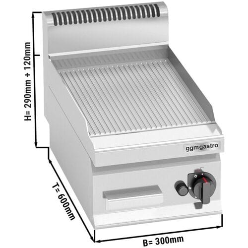 GGM Gastro Gasbakplaat - 4kW - Geribbeld - Bakoppervlak: 296x430mm zilver