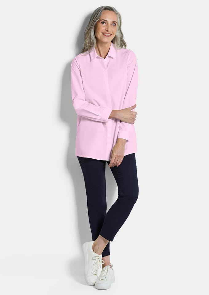 Overhemdblouse van puur katoen - rosé - Gr. 46 van Goldner Fashion