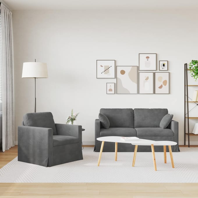 vidaXL Bankstel 2 pcs Donkergrijs 158 x 78 x 80 cm Fluweel
