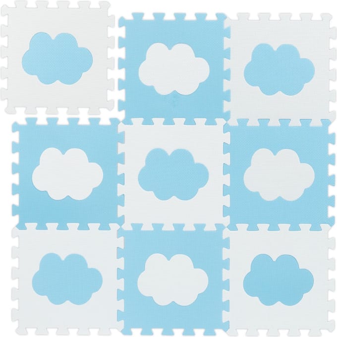 Speelmat foam - 91,5x91,5 cm - puzzelmat - baby - wit-blauw