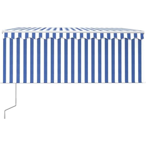 vidaXL - Luifel - met - rolgordijn, - LED - en - windsensor - 3,5x2,5 - m - blauw - en - wit