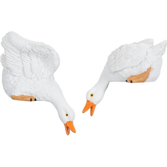 2 stuks Drinkende Eend Beeld Waterdichte Hars Eend Tuinlandschap Figuurtjes Decoratief Buiten white