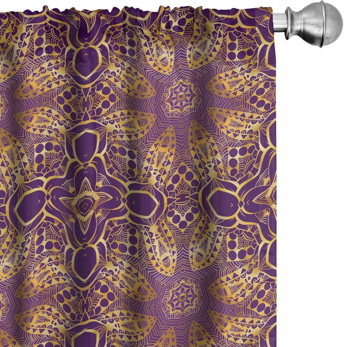 ABAKUHAUS – Mandala Gordijnen 2x75x225 cm – Mikrofaser Lila/Geel