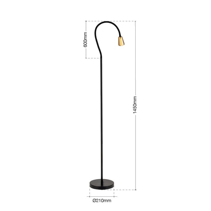 ORION Vloerlamp Dotty, messingkleurig, hoogte 145 cm, flexibele arm, GU10