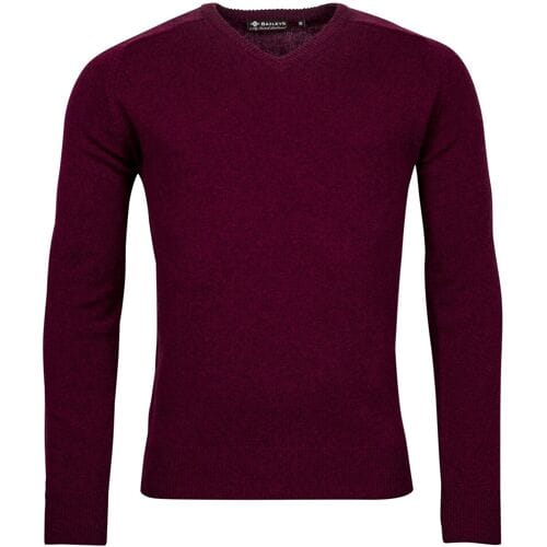 Baileys Trui Two Ply Scottish Lambswool V-Neck Pullover Single Knit Aubergine / male