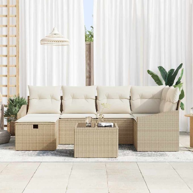 vidaXL Bankstel met kussen 6 pcs poly rattan