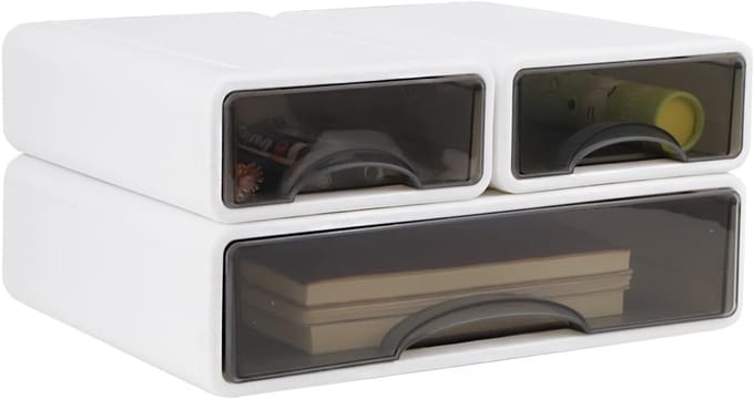 Bureau organizer - 3 compartimenten laden - Kunststof - Lichtgewicht - Rechthoekig - Glad - 34D x 24,5B x 16H centimeter - Kleur : wit
