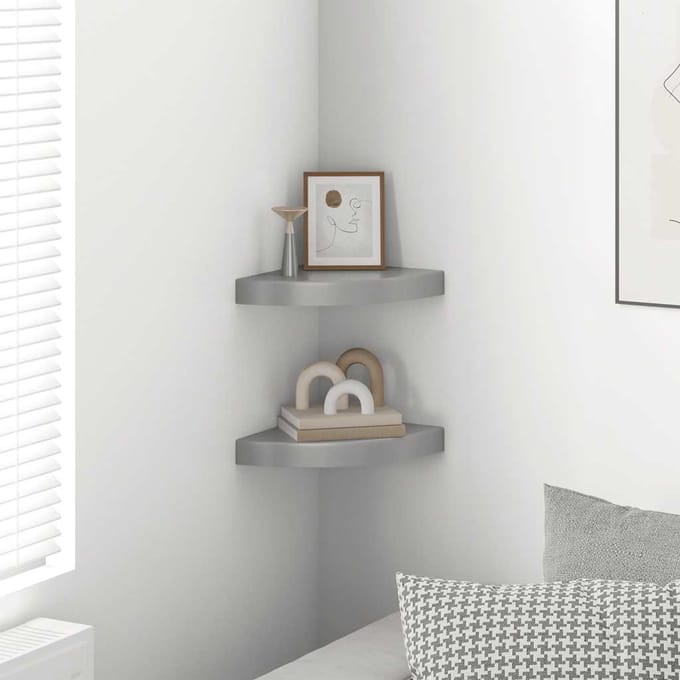 vidaXL - Hoekschappen - zwevend - 2 - st - 25x25x3,8 - cm - MDF - grijs