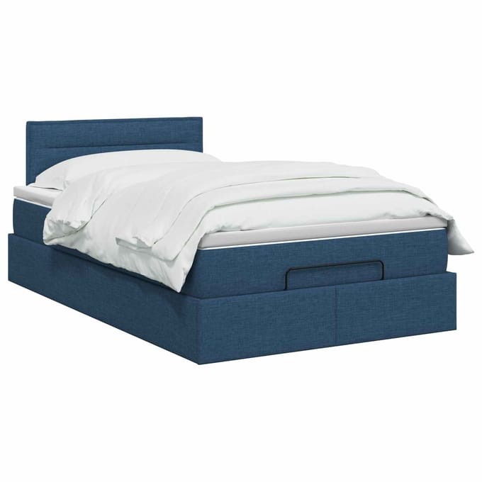 vidaXL - Ottoman - bed - met - matras - met - hoofdeinde - Blauw - 120 - x - 190 - cm - Stof