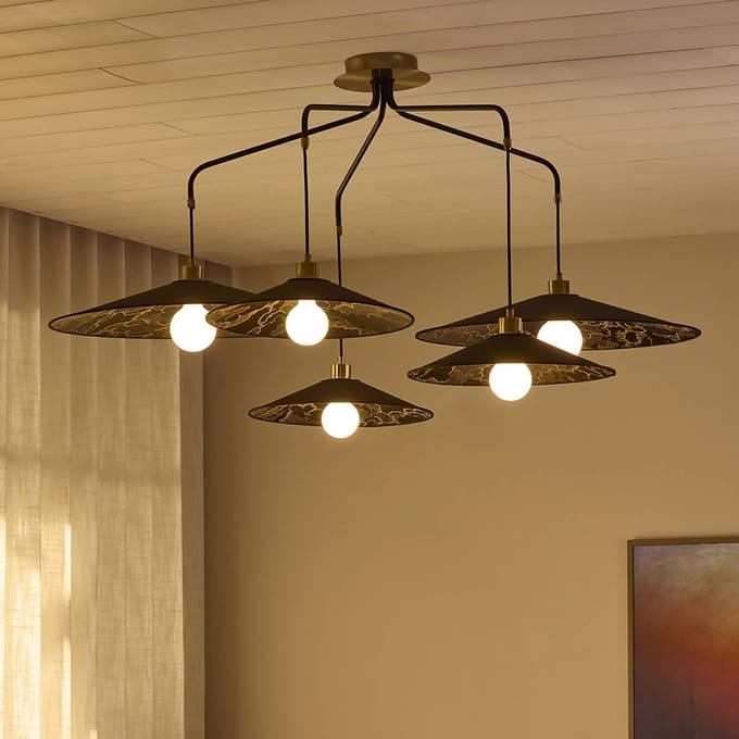MARKET SET Hanglamp Gatsby, zwart kumo, 5-lamps, E27