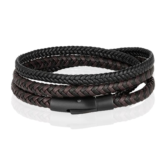 Armband Dubbel Gevlochten Leer - Zwart Bruin-23cm