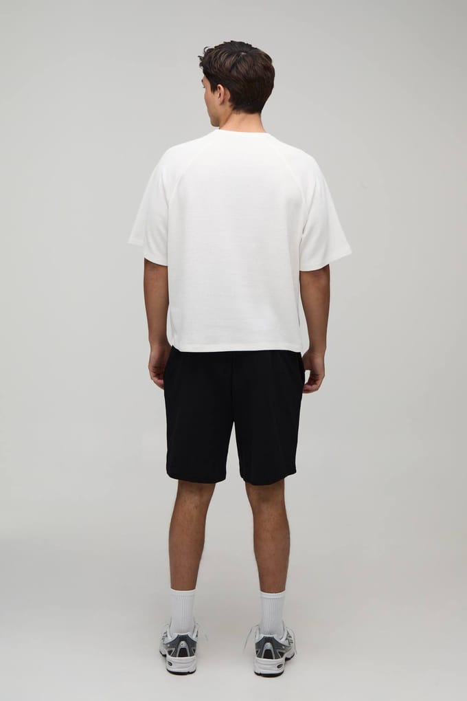 Oversized Embroidered Waffle Raglan T-Shirt | Ecru | Size Medium