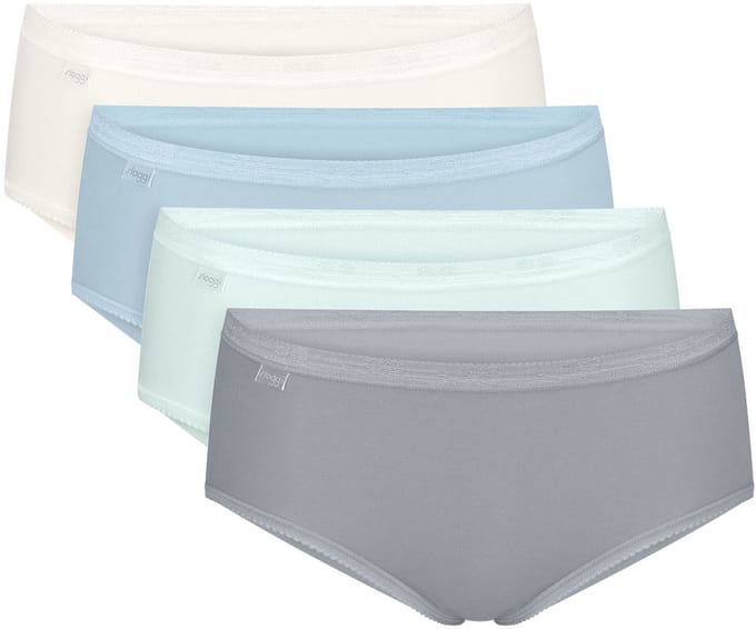 Sloggi Women Basic+ Midi (4-pack) - dames slip - wit - lichtblauw - lichtgroen en grijs
