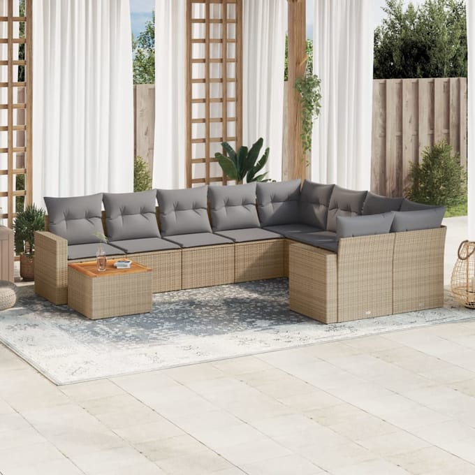 vidaXL - 10-delige - Loungeset - met - kussens - poly - rattan - beige