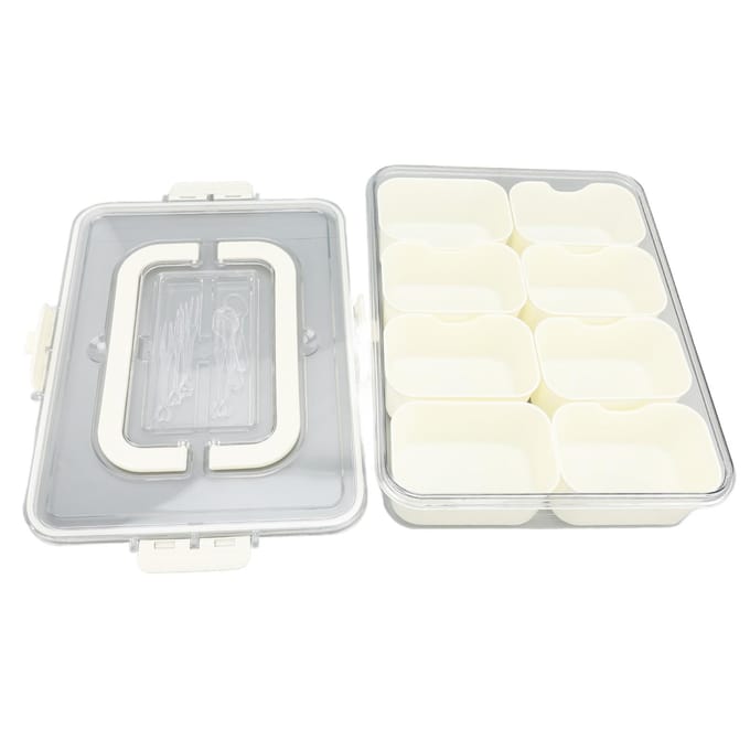 Boîte à collation portable 8 compartiments plateaux à collation transparents plateau de service divisé avec couvercle et L white