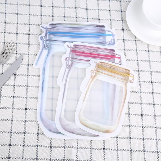 10 stuks/Set Multifunctionele Draagbare Transparante Flespatroon Afsluitbare Bewaartas voor Snacks white