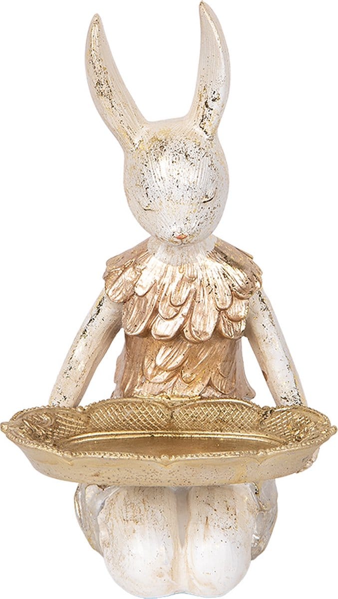 Clayre & Eef Decoratie Beeld Konijn 26 cm Beige Goudkleurig Kunststof