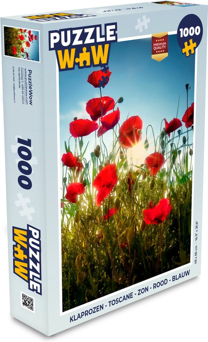 Puzzel Klaprozen - Toscane - Zon - Rood - Blauw - Legpuzzel - Puzzel 1000 stukjes volwassenen