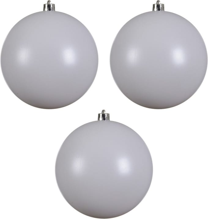 Decoris Kerstbal - 3x - wit - groot - 14 cm - kunststof - glans - kerstversiering