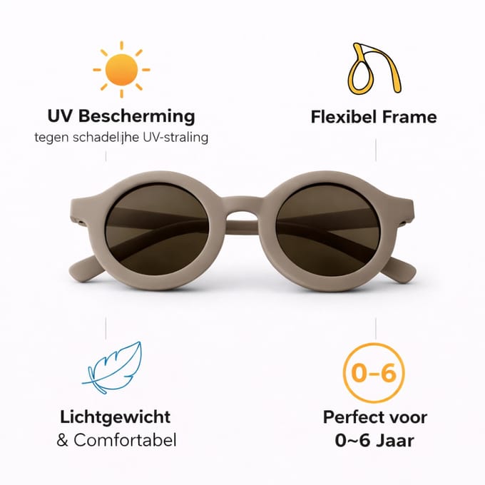 Kinderzonnebril – Rond – UV Bescherming – 0-6 Jaar – Grijs