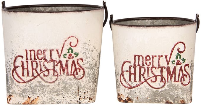 Clayre & Eef Decoratie Emmer Set van 2 27x25x23/40 / 31x30x27/47 cm Wit Metaal