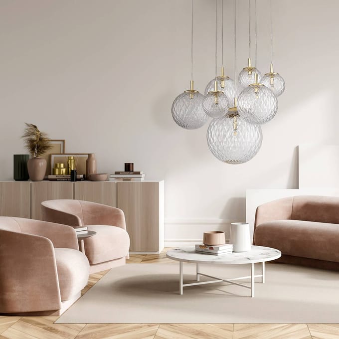 TK Lighting Hanglamp Cadix van glas, 7-lamps