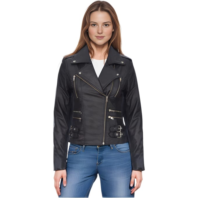 Dames leren zwarte Brando bikerjack - Constantia