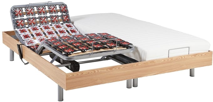 Vente-unique Bed met elektrische lattenbodem hout natuurlijk licht 2 x 90 x 200 cm
