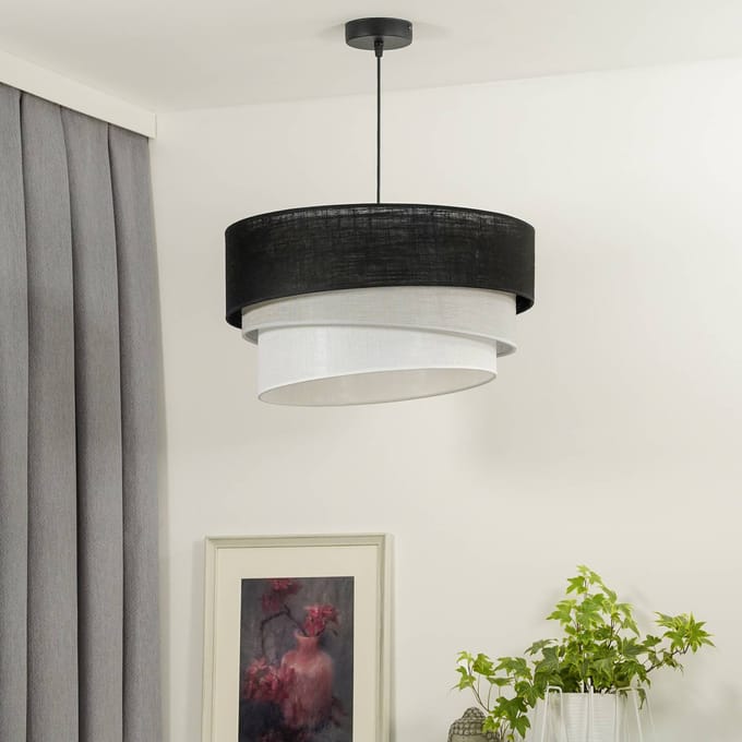 Duolla Hanglamp Trio, zwart/grijs/wit, textiel, Ø 45 cm