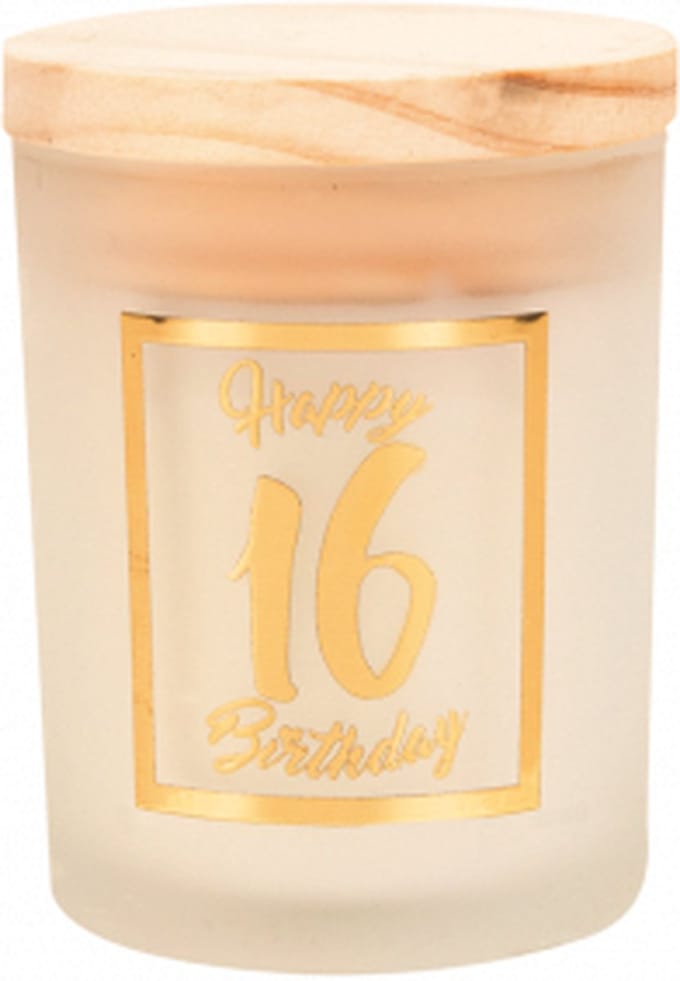 Geurkaars - White/gold - Happy Birthday - 16 jaar - In cadeauverpakking
