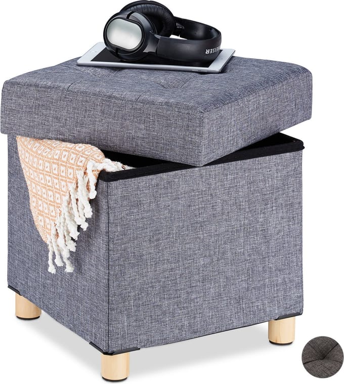 Poef met opbergruimte - stof - 40 x 38 x 38 cm - grijs