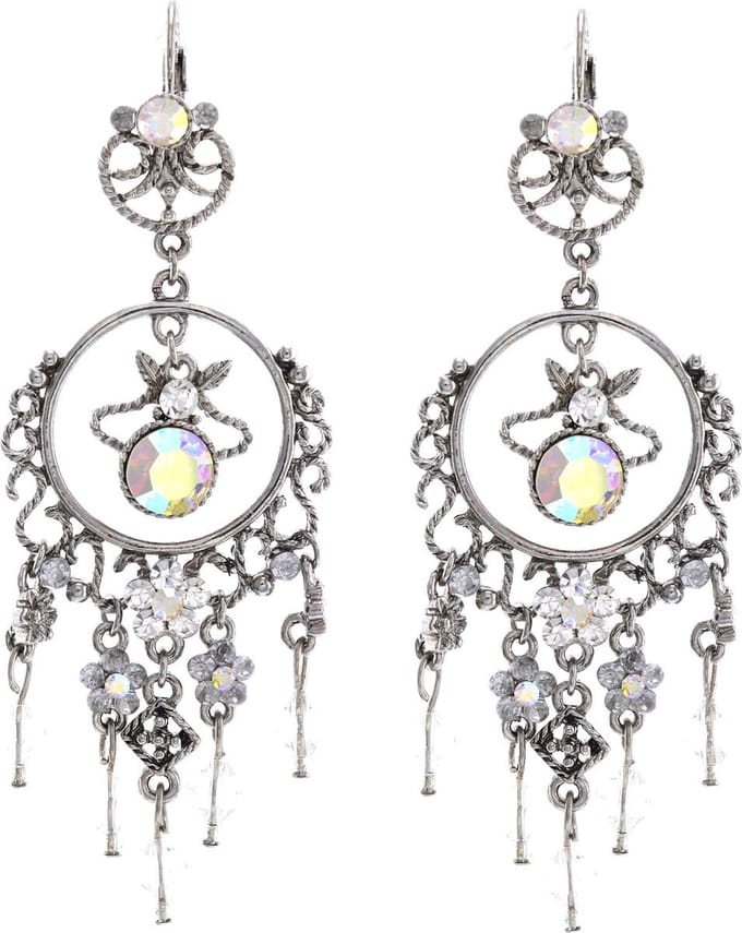 Behave - Dames oorbellen - Zilverkleur steentjes glam feest 8,5 cm