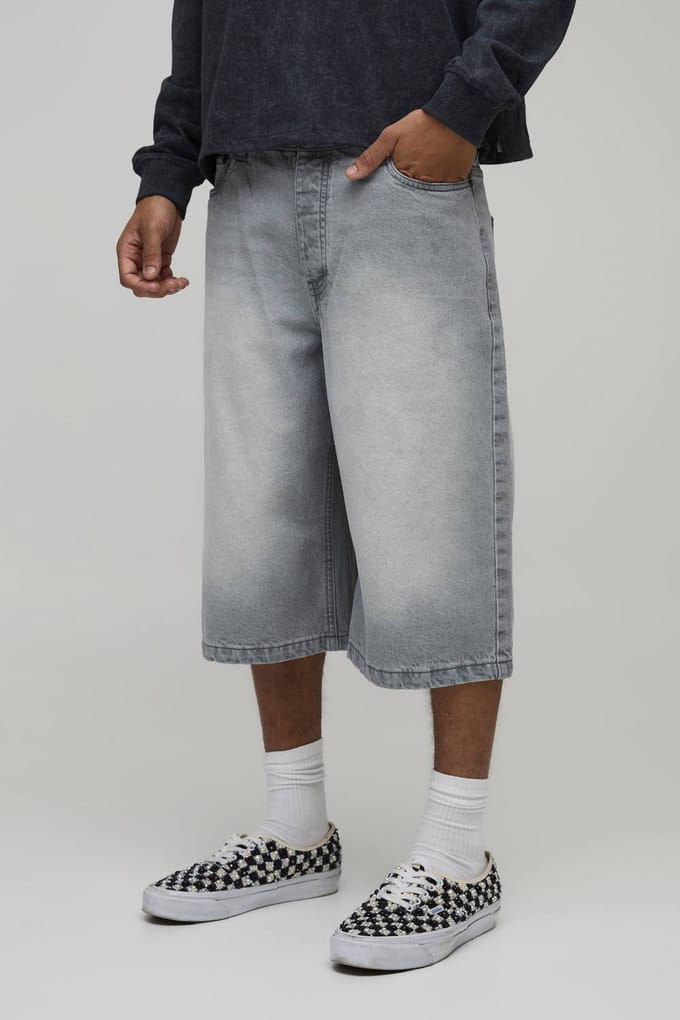 Essential Longline Fit Denim Jorts | Light Grey | Size 48