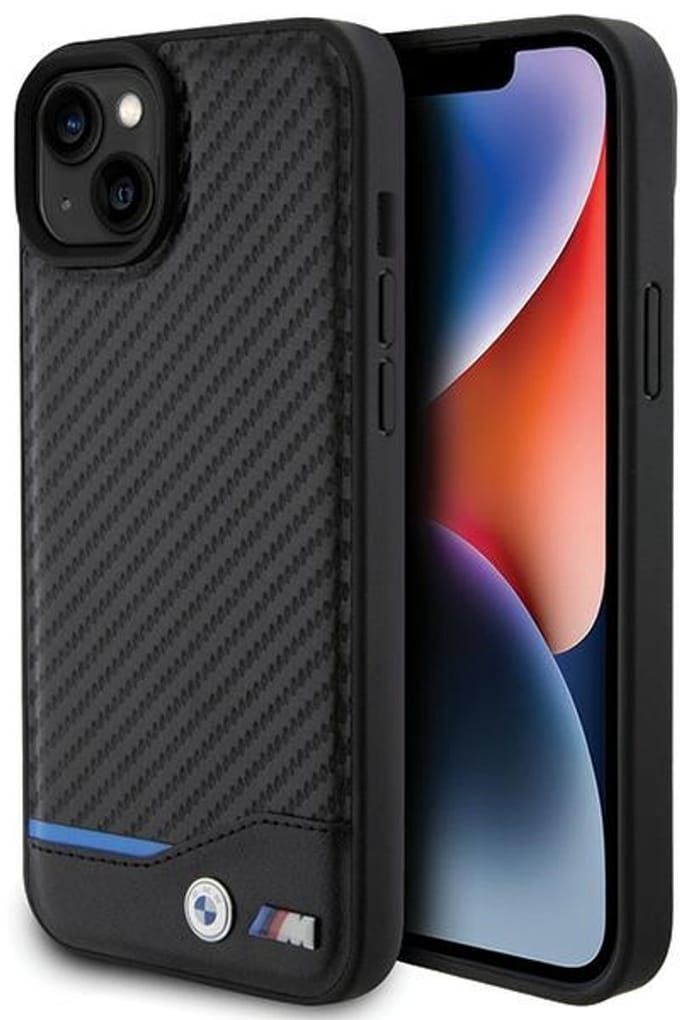 iPhone 15 Plus Backcase hoesje - BMW - Effen Zwart - Leer