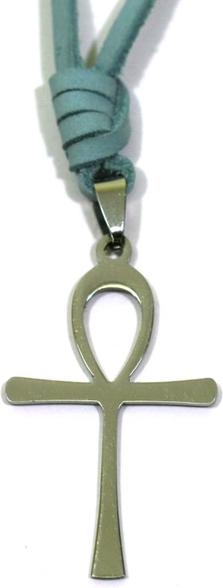 IbizaMen KIDS - Ankh symbool - staal - leer veter -