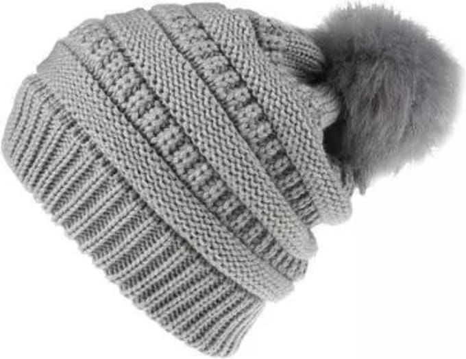 ASTRADAVI Pom Beanie Hat - Muts - Dames Pompon Muts - Warme Winter Mutsen - Skimutsen - Lichtgrijs