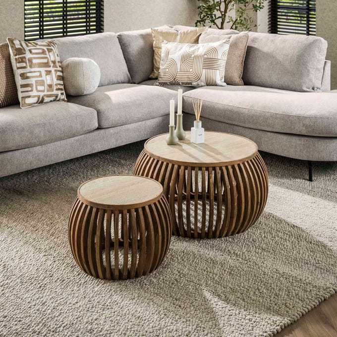 Fraaai - Shane salontafel set van 2 curve - zand