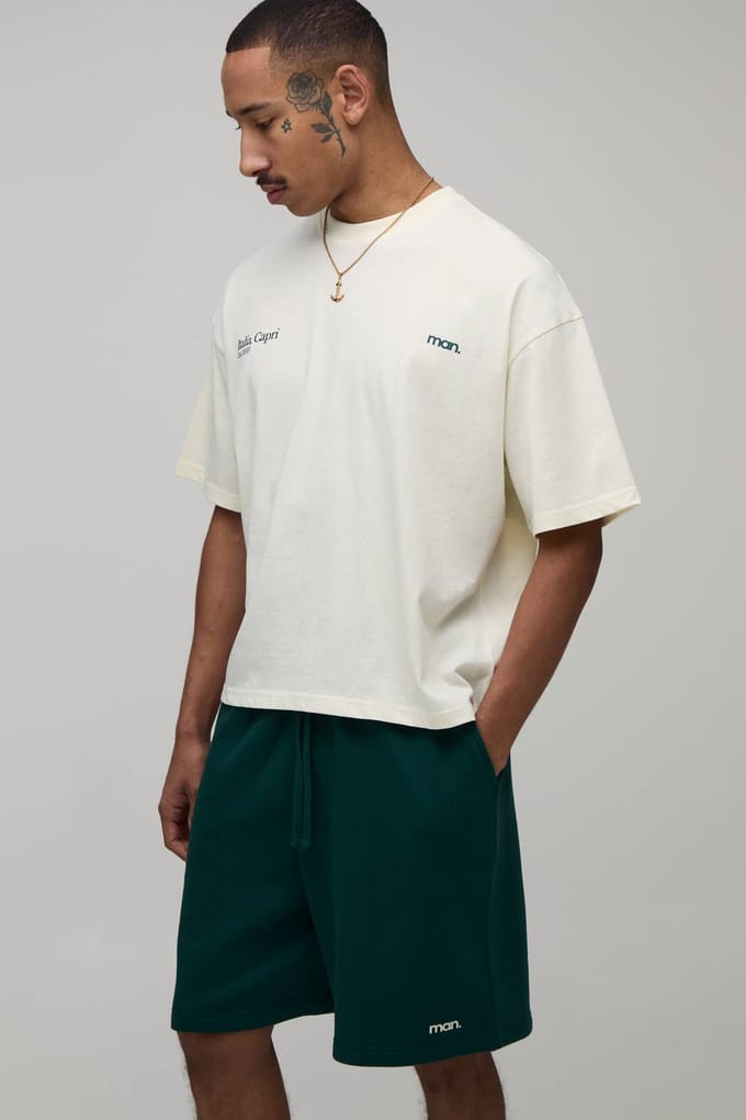 Oversized Boxy Italia Capri T-shirt & Wijde Short Set | Forest | Size Medium