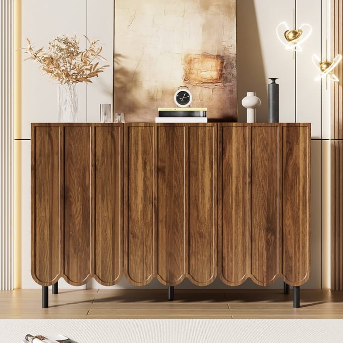 Gutent Sideboard - Bruin- Golvende deuren - 120 x 35 x 80 cm - Zonder handgrepen - Verstelbare planken