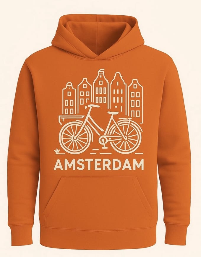 Hoodie Fiets Amsterdam - Oranje - S
