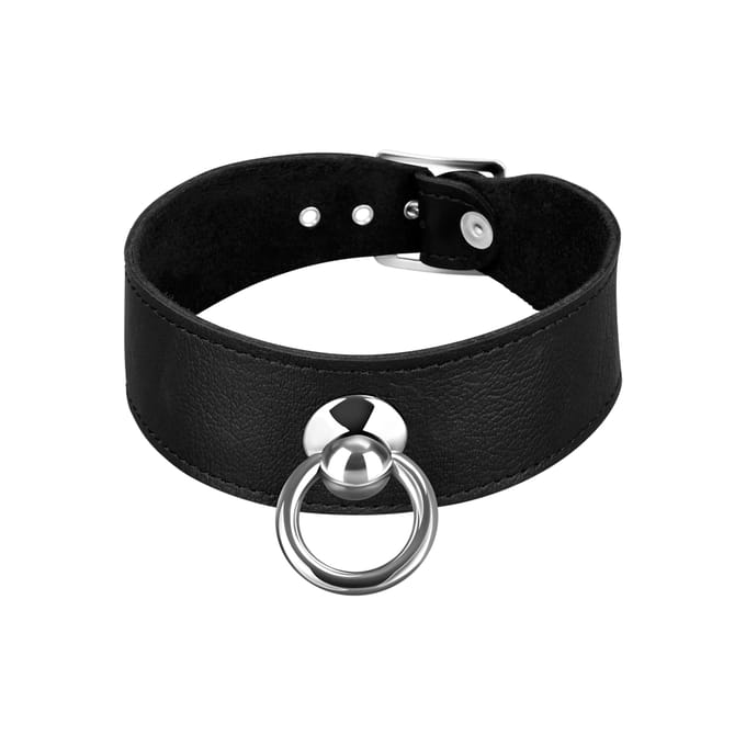 Rimba - Collar Van Leer Met grote Metalen Ring - 4 cm Breed
