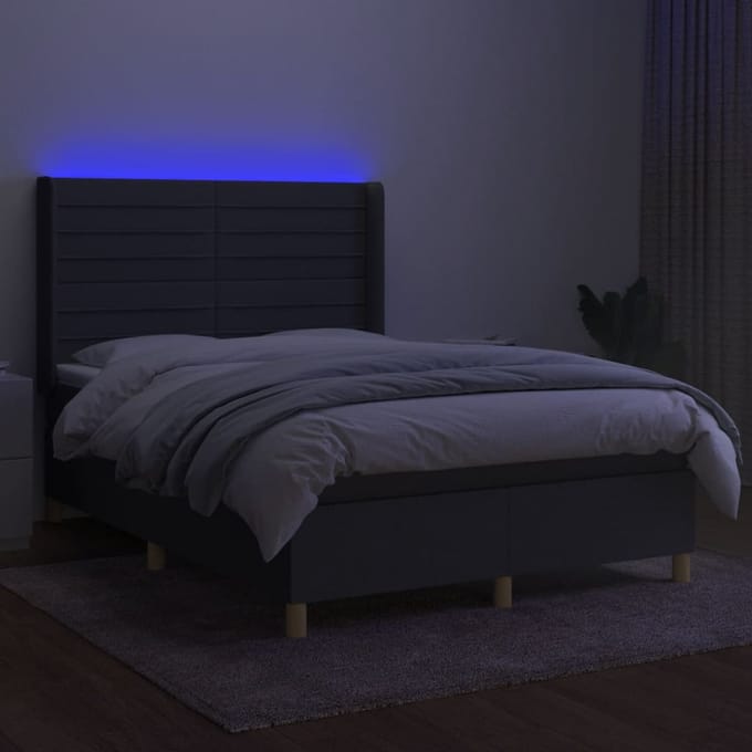 vidaXL - Boxspring - met - matras - en - LED - stof - donkergrijs - 140x190 - cm