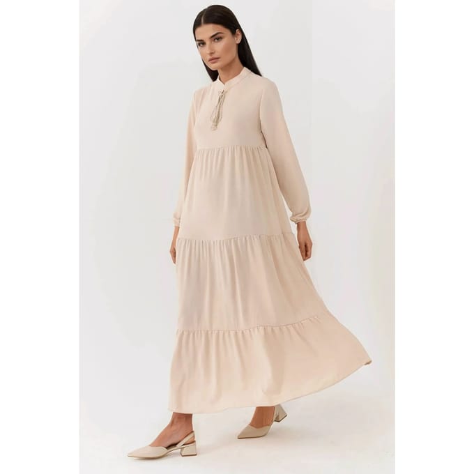 Textuur Ronde Hals Maxi Jurk met Knopen