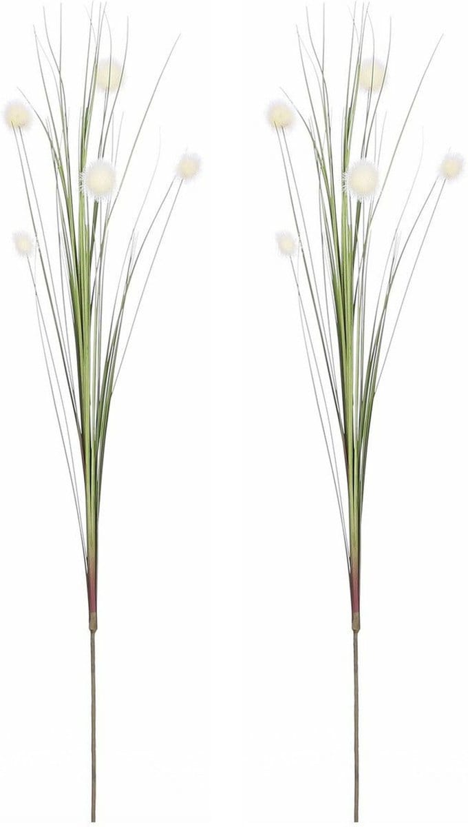 Mica Decorations - 2x - Rietgras kunstplant - losse steel/tak - groen/wit - 84 cm - siertakken
