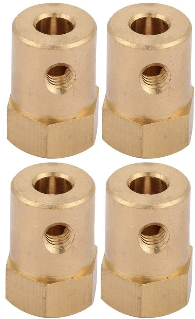 Dailygoods- Zeskantkoppeling 4-delig - Messing - Motoraskoppeling - Duurzaam - Binnendiameter 5 mm - Lange levensduur - Motoras Koppeling