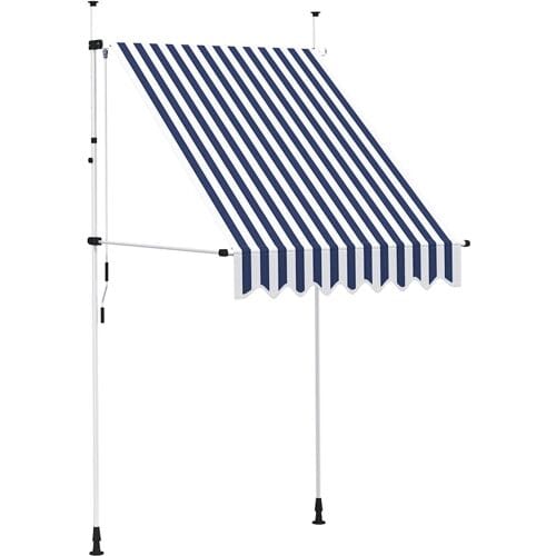 vidaXL - Luifel - handmatig - uittrekbaar - 150 - cm - blauw - en - witte - strepen