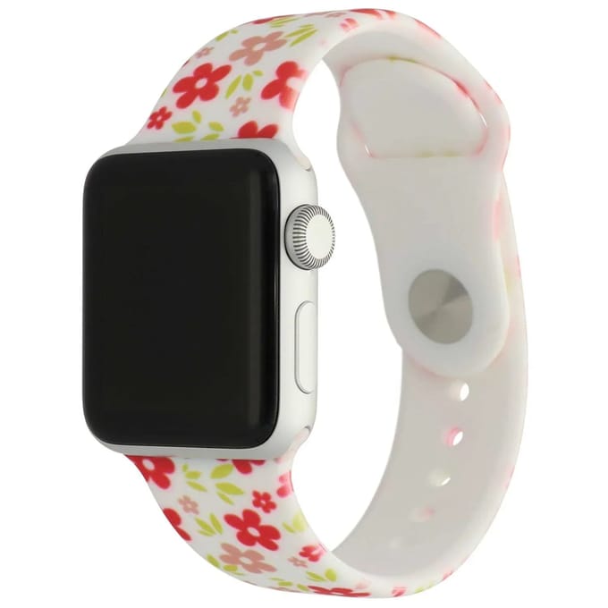 2+1 | Apple Watch Print Bandje - Siliconen - Bloemen Rood